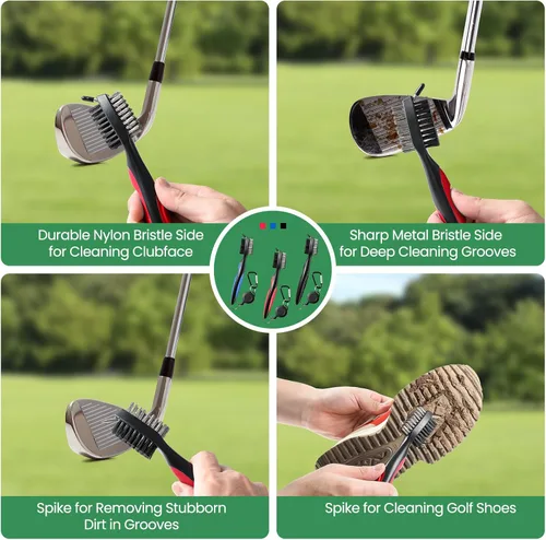 Vista 5 de POIKSHARK Golf Club Brush and Club Groove Cleaner with Retractable Zip-line and Aluminum Carabiner Cleaning Tools