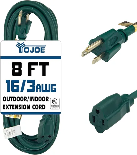 Vista 60 de YOJOE Cable de extensión para interiores y exteriores, calibre 16, SJTW, resistente, 15 pies, color verde, 3 clavijas 13A, resistente a