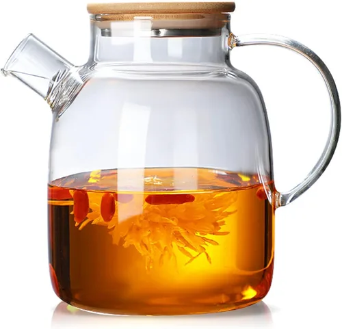 Vista 11 de Teteras de Té de Vidrio, Seguras para la Estufa, 1 l/33.8 oz, Tetera de Vidrio Borosilicato Resistente al Calor con Tapa de Bambú y Grifo Filtro
