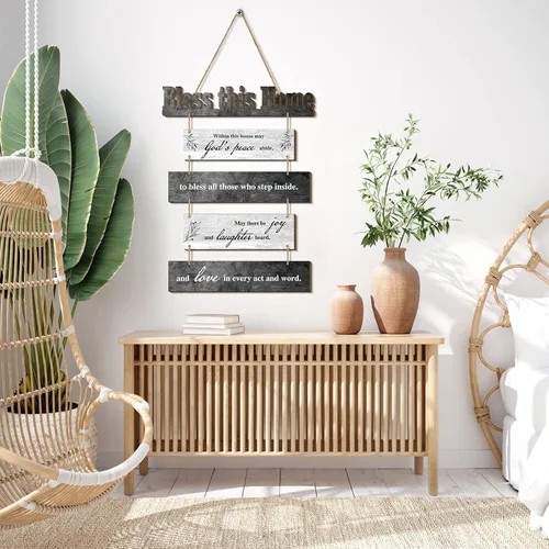 Vista 5 de Xuhal Bless This Home - Decoración de pared para el hogar, regalo de inauguración de la casa, letrero de madera con texto en inglés God Blesss