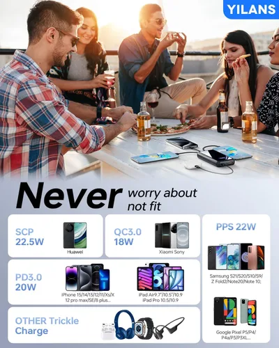 Vista 7 de Cargador portátil, cargador de batería de 50000 mAh, cable integrado, 22.5 W PD USB C de entrada y salida de carga rápida, batería externa con 6