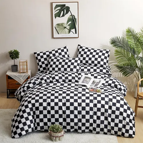 Vista 110 de CLOTHKNOW Juego de edredón de 3 piezas a cuadros color beige óxido, tamaño Full, juego de ropa de cama de cuadros edredón terracota con 2 fundas