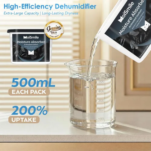 Vista 4 de Absorbedores de humedad, 6 paquetes, 10.8 onzas/10.58 oz de carbón activado eficiente absorbente de humedad y cajas de absorción de olores