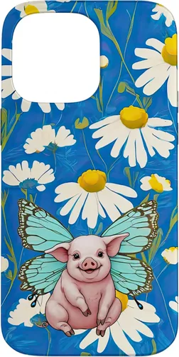 Vista 21 de Adorable pig piglet with butterfly wIngs daisy flower sweet Case for iPhone 16