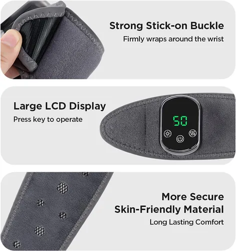 Vista 6 de Almohadilla térmica de muñeca recargable para aliviar el dolor, masajeador de manos calentado con 5 modos de calor y vibración, terapia para túnel