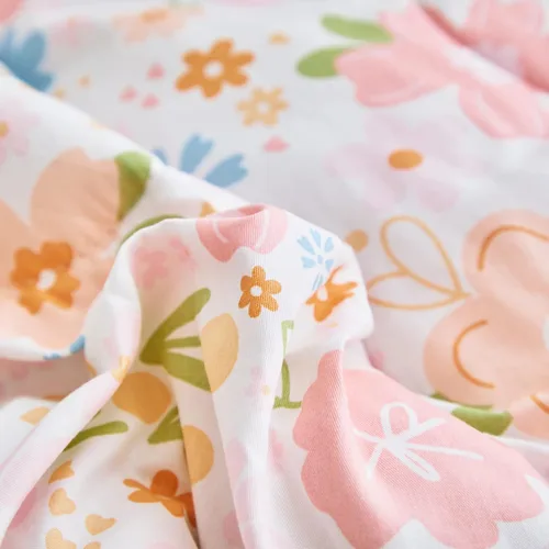 Vista 7 de Joyreap Juego de ropa de cama de algodón de 4 piezas para niñas, diseño de flores rosas, juego de edredón de algodón suave y transpirable, incluye
