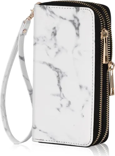 Vista 19 de Cartera de teléfono celular para mujeres con doble cremallera, billetera larga con correa de muñeca extraíble banana ( Banana Leaf )