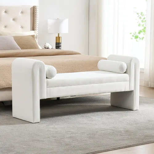 Vista 21 de Banco de almacenamiento al final de la cama para dormitorio, banco de almacenamiento de terciopelo tamaño King de 65" con 2 almohadas, banco sofá