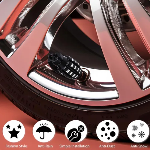 Vista 5 de 4 tapas de válvula de neumático, cubiertas universales de válvula de neumático de aleación de aluminio para automóviles, camiones, SUV, Negro