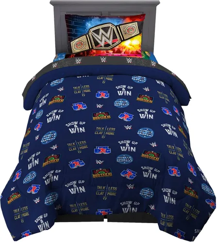 Vista 2 de Franco Juego de edredón y sábanas súper suaves para niños, 4 piezas, tamaño individual, WWE