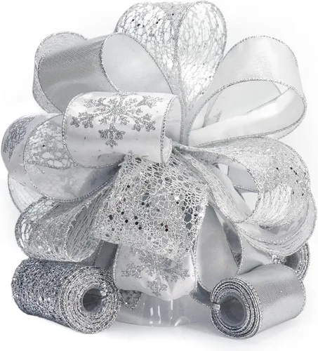 Vista 12 de CT CRAFT LLC Lazo azul de copo de nieve para la parte superior del árbol de Navidad de 11 pulgadas con 4 serpentinas de cinta x 3 yardas de largo