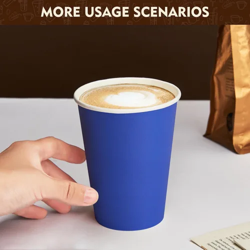 Vista 4 de YEEHAW Tazas de café de 16 onzas con tapas, paquete de 100, tazas de papel desechables azules con tapas, taza para llevar con tapa
