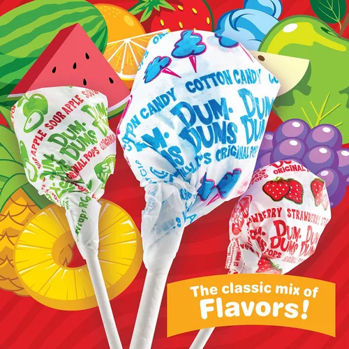 Vista 3 de Dum Dums Lollipops - Chupones de caramelo duro de 3.5 onzas, bolsa de 3 unidades, 42 paletas en total (mezcla original)