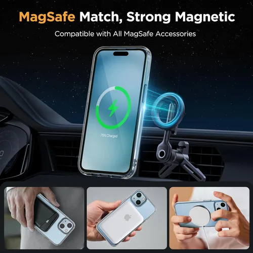 Vista 541 de Miracase - Funda magnética para iPhone 13 de 6.1 pulgadas (compatible con MagSafe) (con 2 protectores de pantalla), protección de grado militar