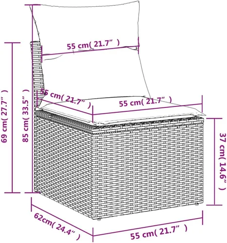 Vista 9 de 6-Piece Garden Sofa Set with Cushions, Black PE Rattan and Cream Polyester, Powder-Coated Steel Frame, Modular Outdoor Seating for Patio, Weather
