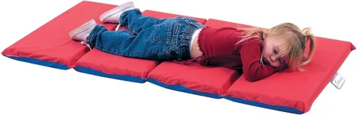 Children's Factory Angels Tapete para Siesta de Niños Pequeños de 2" de Grosor, Rojo-Azul, Tapete para Dormir Impermeable de 4 Secciones para uso en