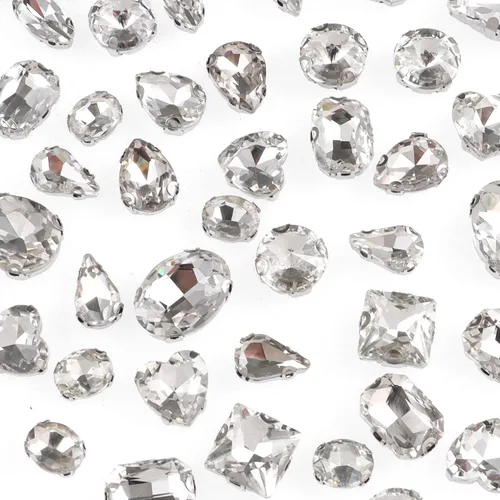 Vista 18 de 50 diamantes de imitación para coser, formas mixtas, diamantes de imitación de vidrio para coser en gemas de cristal, parte trasera plana mental