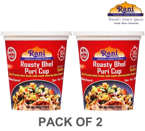 Vista 4 de Rani Roasty Bhel Puri Cup (bocadillo indio picante y crujiente con deliciosos chutneys indios) 3.5 oz (100 g), paquete de 2 ~ Listo para comer