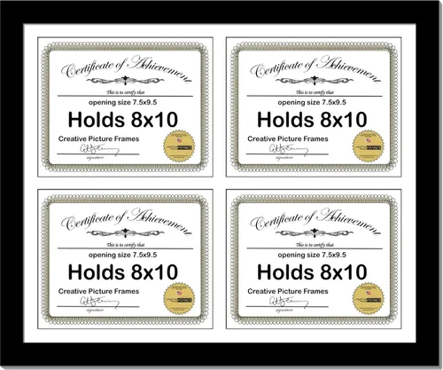Vista 2 de Creative Picture Frames 79-16X20Bk-B - Marco de diploma horizontal negro de 7 x 9 pulgadas con 4 aperturas de paspartú negro Capacidad para 4