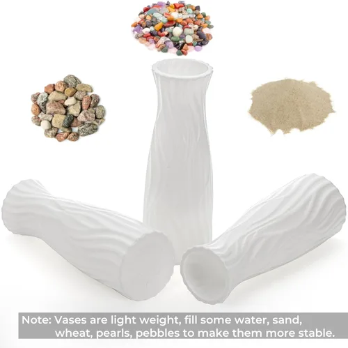 Vista 4 de SOUJOY Paquete de 10 jarrones de plástico compuesto, jarrón floral cónico blanco para decoración del hogar, pequeños jarrones irrompibles