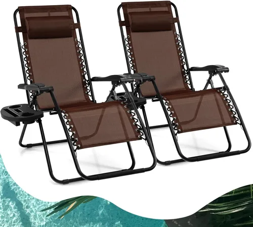 Vista 25 de Goplus Zero Gravity - Silla reclinable, plegable y ajustable con almohada y soporte para tazas para el patio, la piscina, el campamento y exteriores