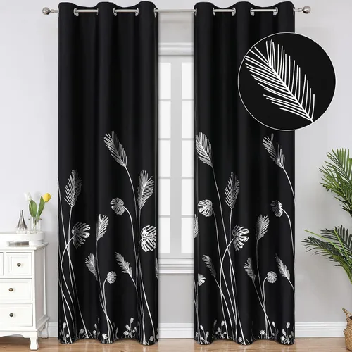 Estelar Textiler Cortinas opacas elegantes con diseño de palmera natural, cortinas con aislamiento térmico y bloqueo de luz para comedor, 42