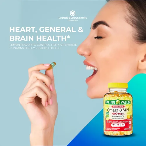 Vista 2 de Omega 3 Mini 1000 mg de aceite de pescado – 120 cápsulas blandas, aceite de pescado con sabor a limón Omega 3 suplementos con EPA DHA, suplemento