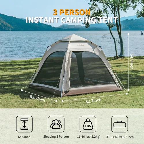Vista 2 de Naturehike Upgraded Ango 3-4 Person Blackout Tent,Instant Pop up Tents for Camping, Waterproof Anti-UV Camping Tent