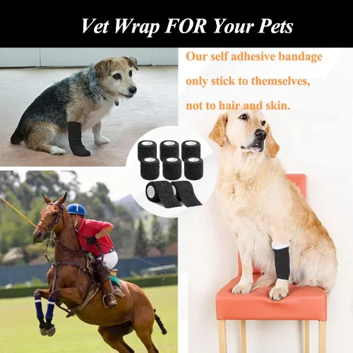 Vista 3 de CIYAGPOOU Vendaje autoadhesivo, vendajes elásticos cohesivos transpirables de 2 pulgadas en negro, cinta deportiva veterinaria a granel