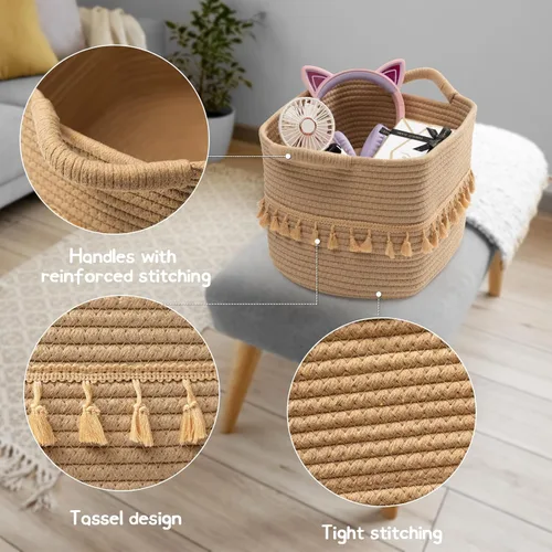 Vista 3 de TeoKJ Cesta de almacenamiento de 3 unidades para organizar, cestas de algodón de cuerda para juguetes, ropa, mantas, cesta decorativa para sala