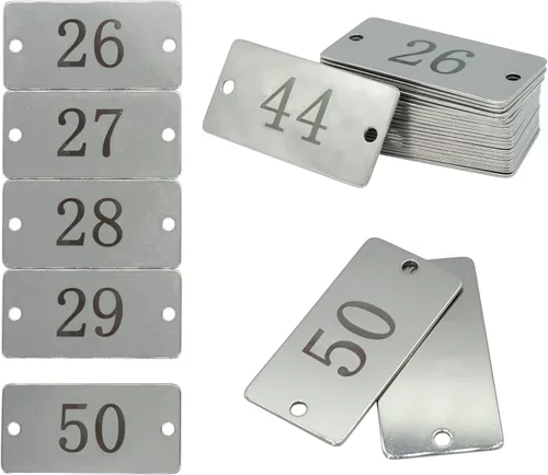 Vista 7 de StayMax Etiquetas numeradas rectangulares de acero inoxidable con dos agujeros de 1 pulgada x 2 pulgadas (1-25)