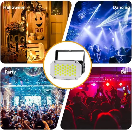 Vista 6 de Luz estroboscópica blanca, 36 luces LED estroboscópicas superbrillantes, activadas por sonido y control de velocidad de flash, mini luces