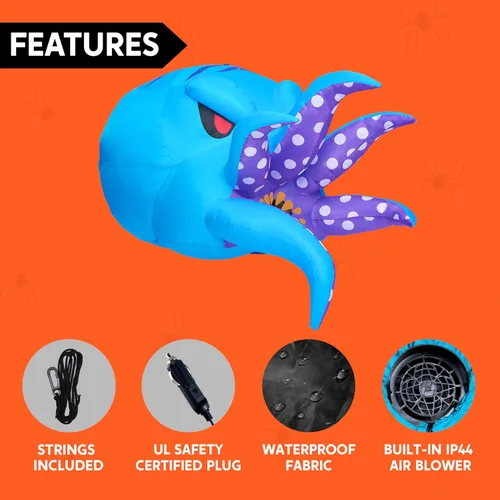 Vista 5 de Joiedomi Decoraciones inflables de Halloween para tronco o golosinas, pulpo inflable con LED para decoración de Halloween al aire libre