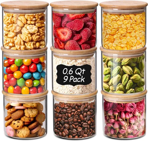 Vista 9 de ComSaf Juego de tarros de vidrio para almacenamiento de alimentos de 0.5 Qt, juego de 6 tarros de vidrio transparente con tapas, tarros
