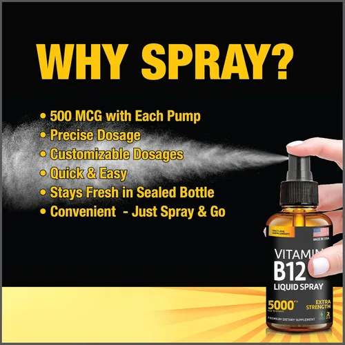 Vista 2 de Paquete de 2 – Spray líquido B12 de 5000 mcg – Vitamina B12 sublingual – Spray de vitamina B12 vegano – Metilcobalamina Vitamina B12 líquido que