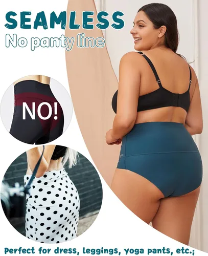 Vista 3 de FINETOO Ropa interior sin costuras para mujer, de cintura alta, con control de abdomen, de nailon, 4 unidades, S-XXXL