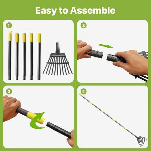 Vista 6 de Rastrillo para Hojas, Rastrillo de Hojas Pequeño para Jardín, Rastrillos-Herramienta de Metal Ajustables de 70 pulgadas con 11 Púas de Acero