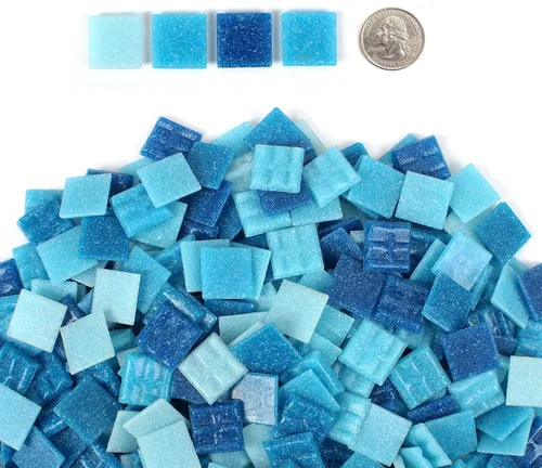 Vista 2 de Azulejos de mosaico coloridos para manualidades y arte de bricolaje (azul, 1 lb)