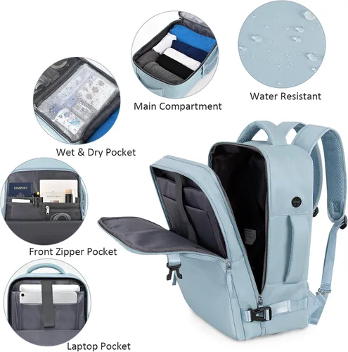 Vista 55 de Mochila de Viaje Snoffic para Mujer, Negro, 17 pulg.