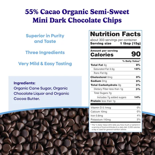 Vista 2 de Pascha Mini chispas de chocolate semidulce orgánico a granel para hornear, 55% de cacao, sin alérgenos, sin OMG, veganas y de comercio justo, 10