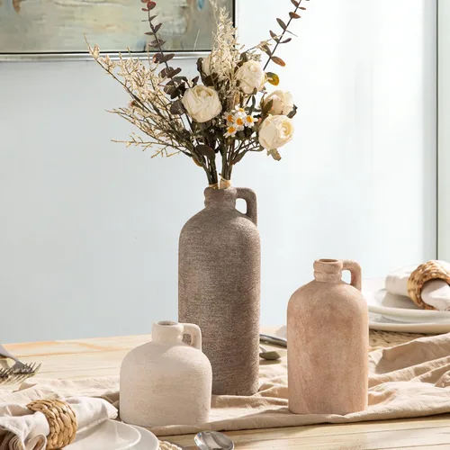 Vista 4 de Jarrón de cerámica para decoración de mesa del hogar - Juego de 3 jarrones de flores para decoración de sala de estar, cocina, decoración de granja