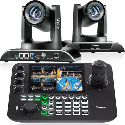 Vista 10 de Tenveo Cámara 4K NDI PTZ AI Humanoide y Face Auto-Tracking HDMI/USB3.0/LAN (PoE) Zoom óptico 20X (*2) y 7 '' LCD Quad-Screen NDI PTZ Joystick