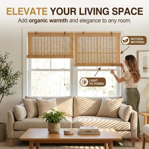 Vista 5 de HIAPES - Persianas de bambú para ventanas interiores, patio, ventanas, tamaño personalizado, fácil de instalar, para interiores y exteriores