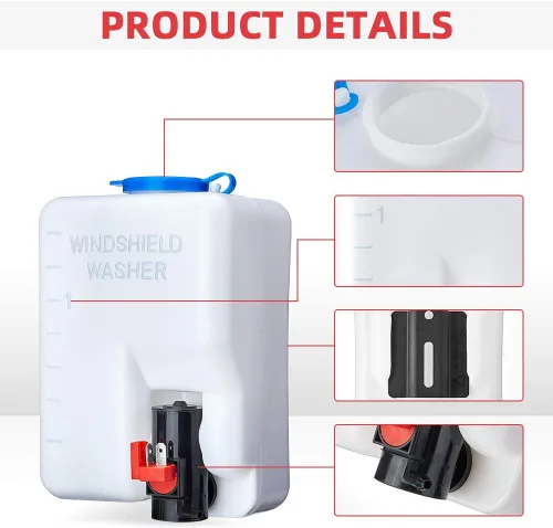 Vista 7 de Kit de bomba universal para limpiaparabrisas de coche de KEMIMOTO con recipiente de líquido, interruptor de botón de chorro de bomba, tanque