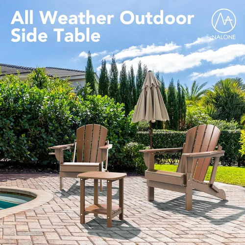 Vista 7 de nalone Adirondack - Mesa auxiliar para exteriores de 16.5 pulgadas, mesa auxiliar de plástico HDPE doble Adirondack para patio (madera)