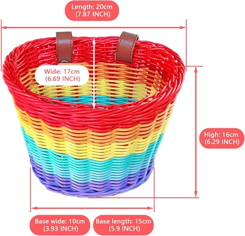 Vista 4 de Cesta de bicicleta para niños, cesta de mimbre para manillar de bicicleta para niñas con collar de unicornio, campana, serpentinas, calcomanías
