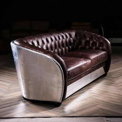 Vista 2 de NauticalMart Sofá de cuero con 3 asientos Aviador Sofá de dos plazas Sofá de dos plazas Muebles para el hogar y la sala de estar