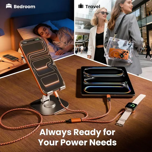 Vista 7 de Cargador de viaje para iWatch, cable de carga múltiple 3 en 2 con cargador IP/USB C/iWatch, cargadores de viaje para múltiples dispositivos