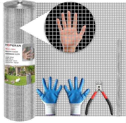 Vista 10 de HOPERAN Hardware Cloth Malla de alambre de pollo recubierto de PVC negro de 1/2 pulgada, 36 x 50 pies, vinilo + valla galvanizada de doble