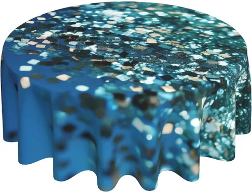 Vista 7 de Round Tablecloth for Dining Table 60 Inch Fabric Table Cover Glittered Blue Background Water Resistant Circular Table Cloth for Kitchen Farmhouse